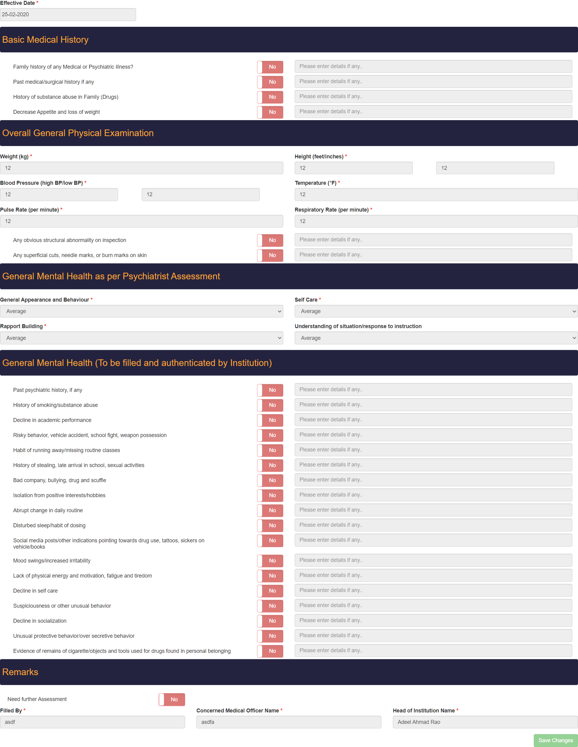 Students Health Profile